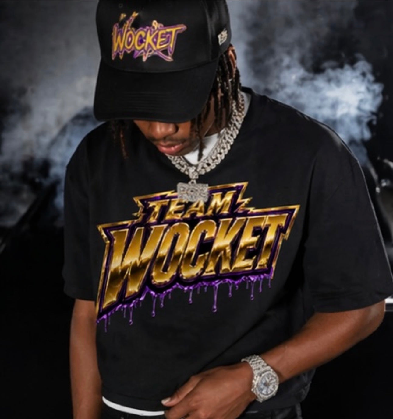 TEAM WOCKET "Gold Drip" Oversized Cropped Tee