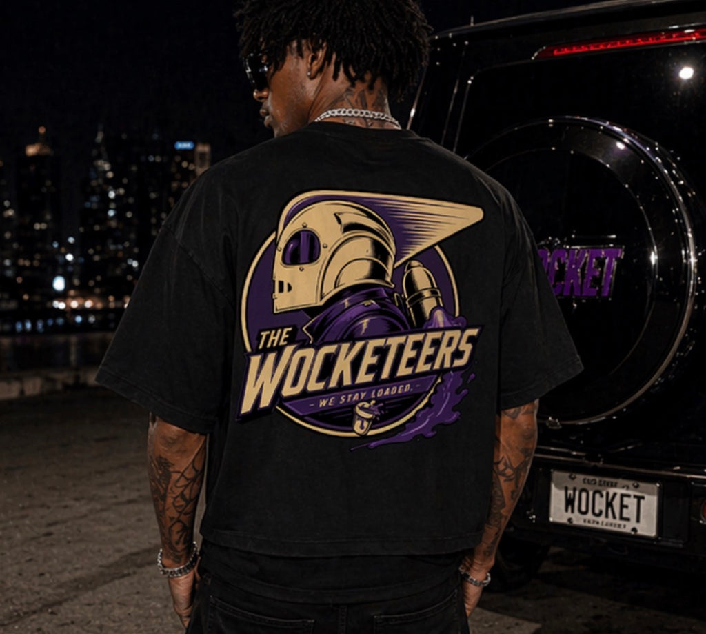 THE WOCKETEERS “Rocket Loaded” Oversized Cropped Tee